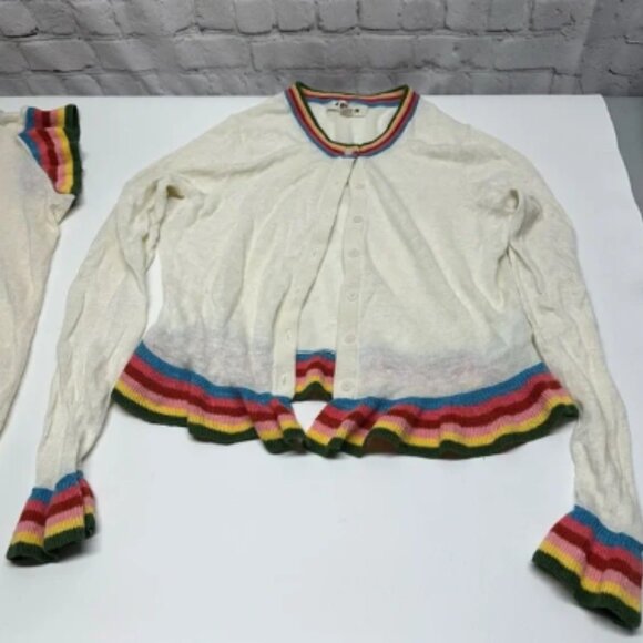 Boden linen two piece Cream Cardigan & top with Multicolor Trim size M - Picture 5 of 9